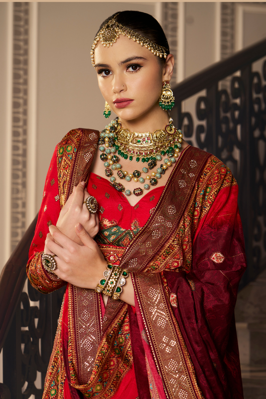 Red Grandeur Woven Banarasi Lehenga with Traditional Craftsmanship - LaVante Fashion