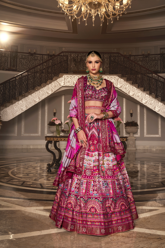 Pink Horizon Banarasi Silk Lehenga Ensemble - LaVante Fashion