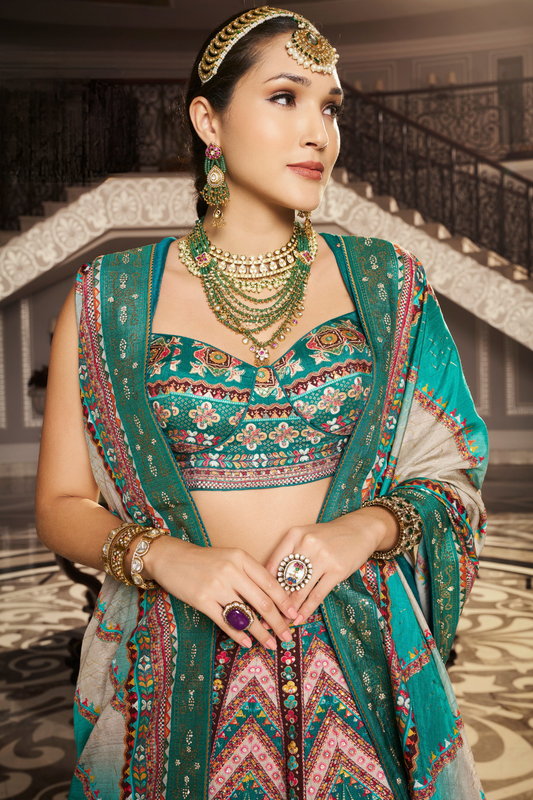 Vibrant Green Georgette Printed Lehenga - LaVante Fashion