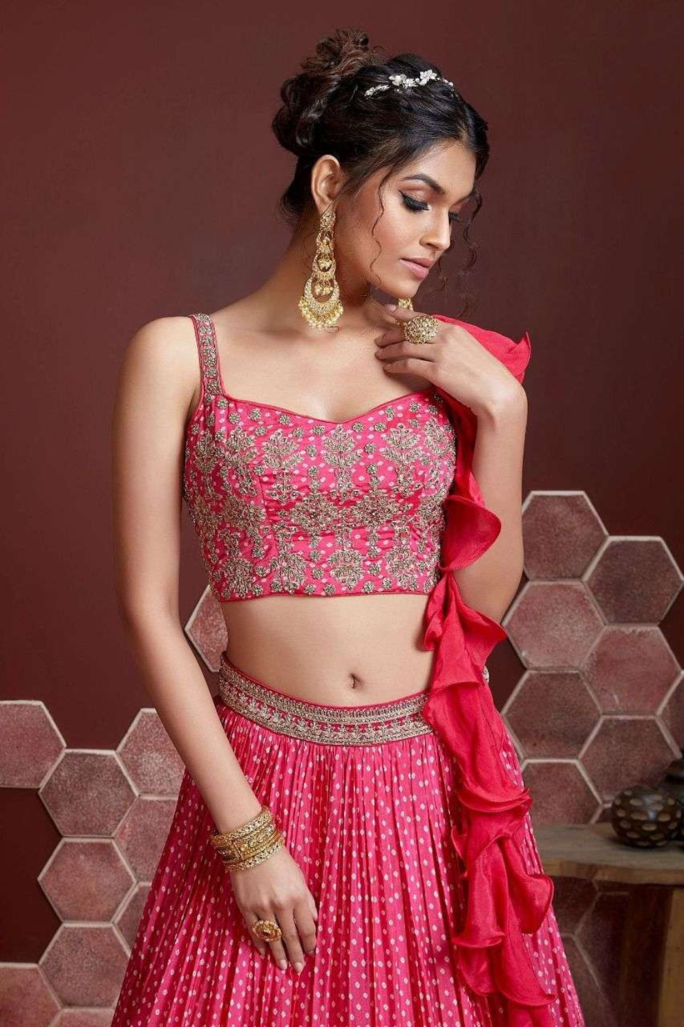 Chiffon Lehenga Choli with Embroidery and Sparkling Embellishments