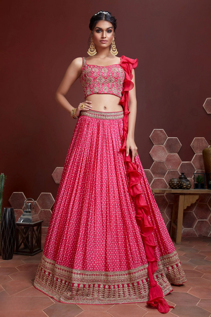 Chiffon Lehenga Choli with Embroidery and Sparkling Embellishments
