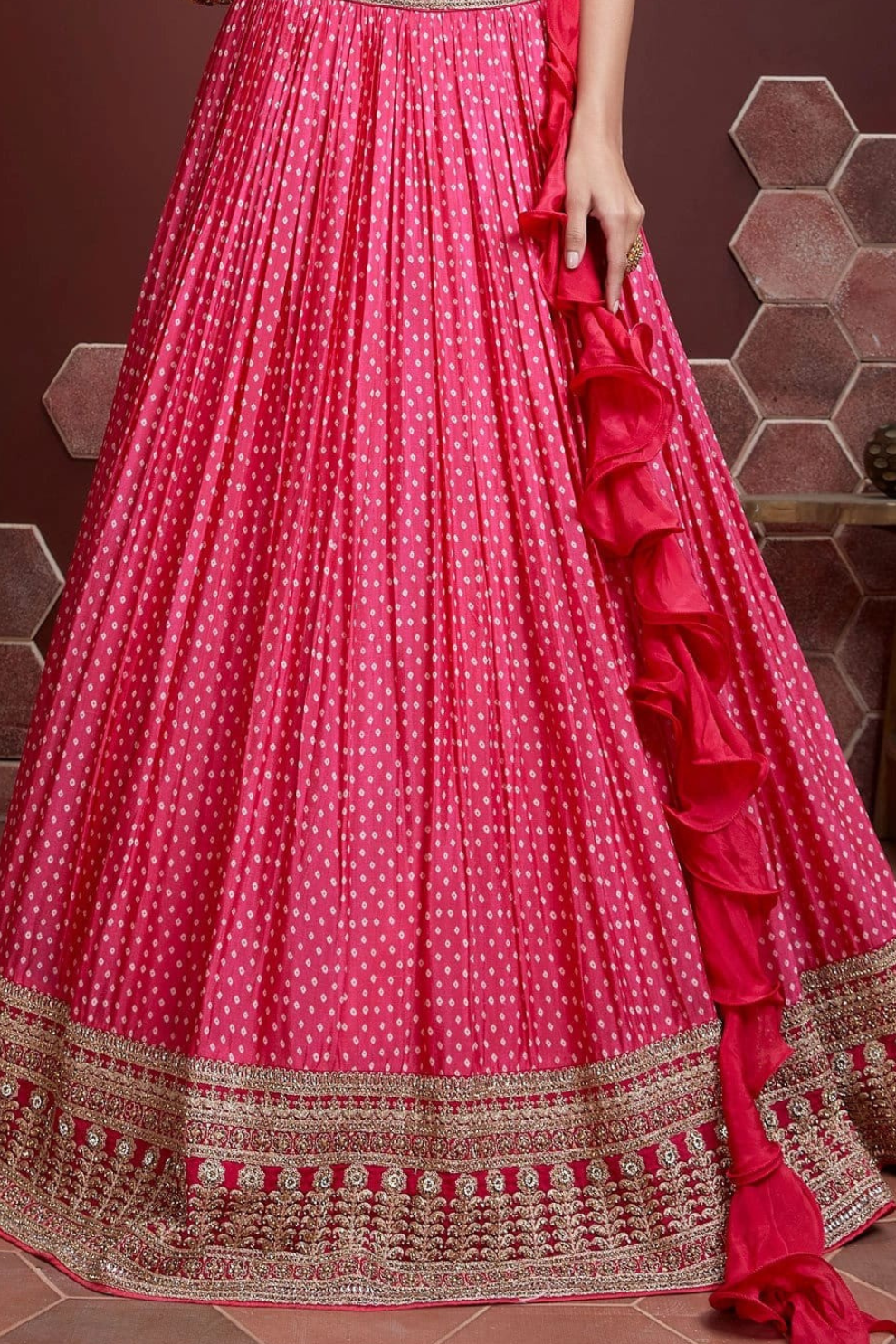 Chiffon Lehenga Choli with Embroidery and Sparkling Embellishments