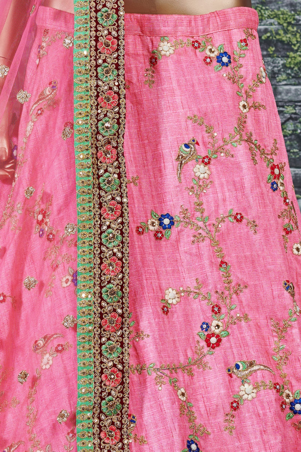 Pink Half Sleeves Art Silk Wedding Lehenga Choli for Elegant Brides