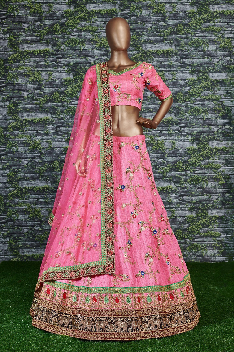 Pink Half Sleeves Art Silk Wedding Lehenga Choli for Elegant Brides