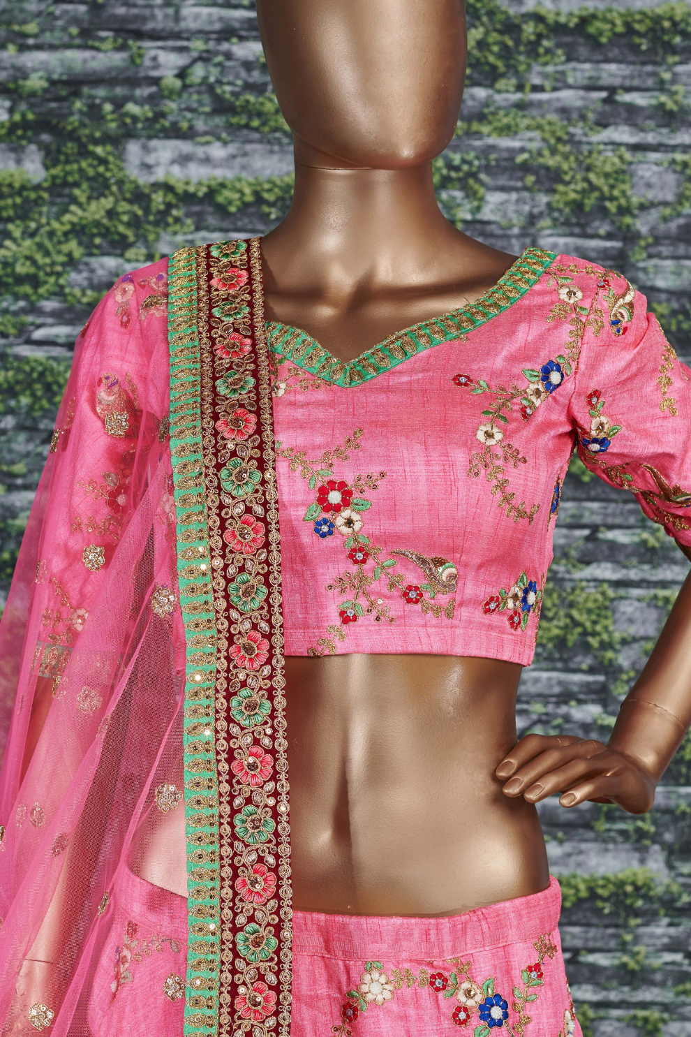 Pink Half Sleeves Art Silk Wedding Lehenga Choli for Elegant Brides