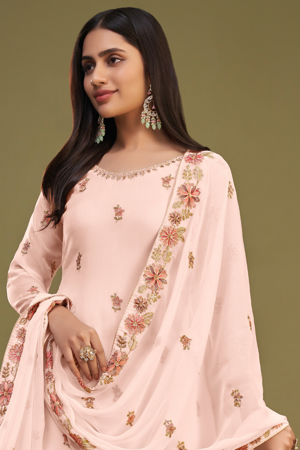 Chic Pink Georgette Suit for Mehendi and Sangeet Occasions