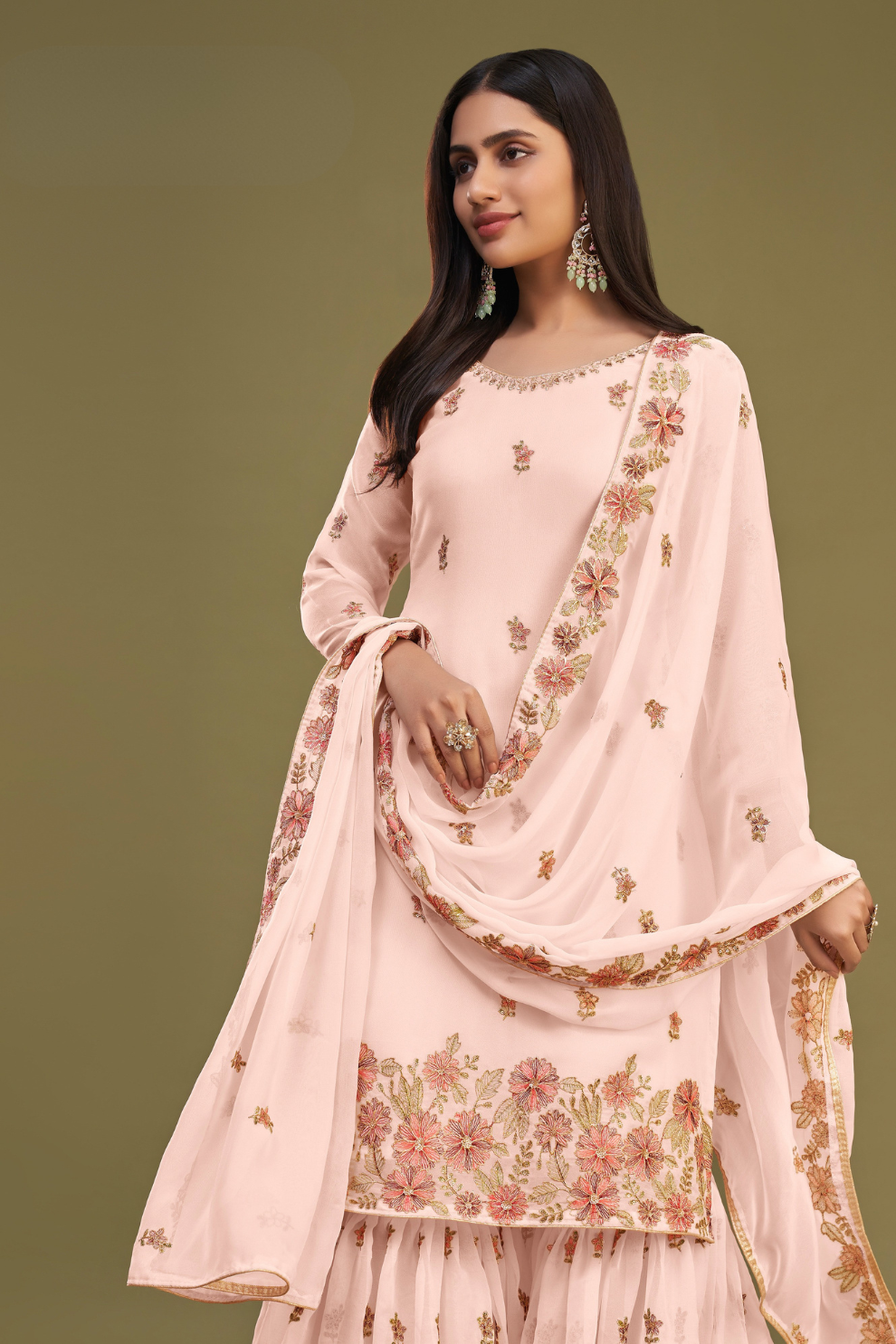 Chic Pink Georgette Suit for Mehendi and Sangeet Occasions