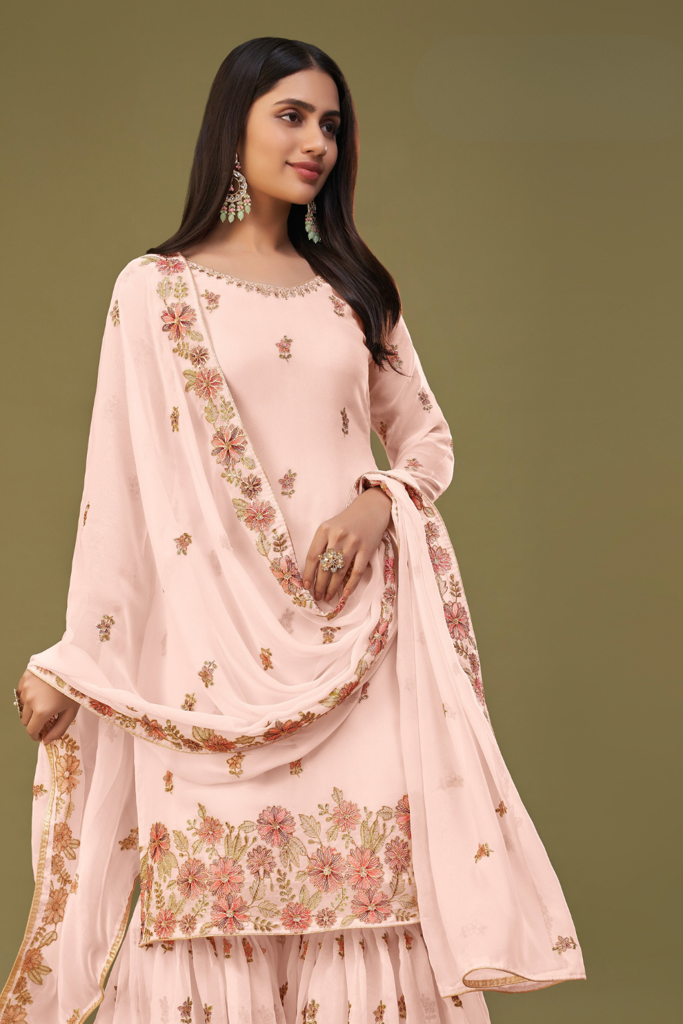 Chic Pink Georgette Suit for Mehendi and Sangeet Occasions