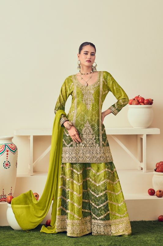 Royal Radiance Chinnon With Heavy Embroiderd Work  Palazzo Suit for the Modern Diva