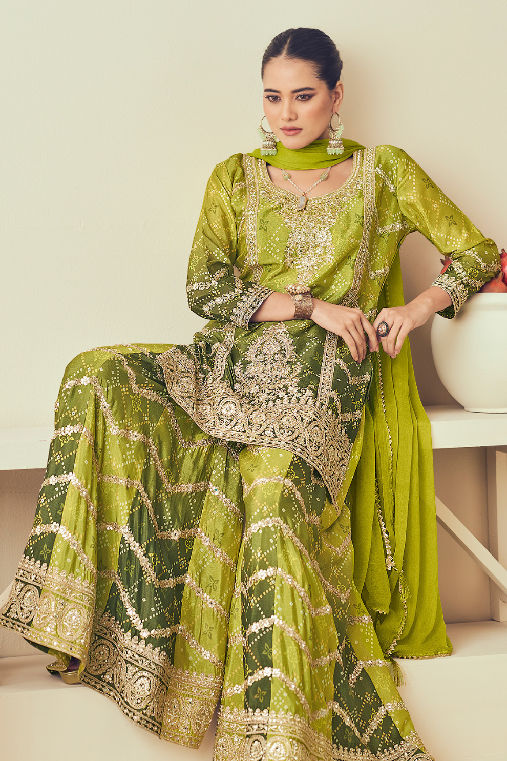Royal Radiance Chinnon With Heavy Embroiderd Work  Palazzo Suit for the Modern Diva