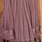 Elegant Purple Silk Gown with Delicate Thread Embroidery