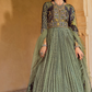Graceful Green Silk Anarkali Gown Featuring Foil Print
