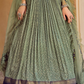 Graceful Green Silk Anarkali Gown Featuring Foil Print