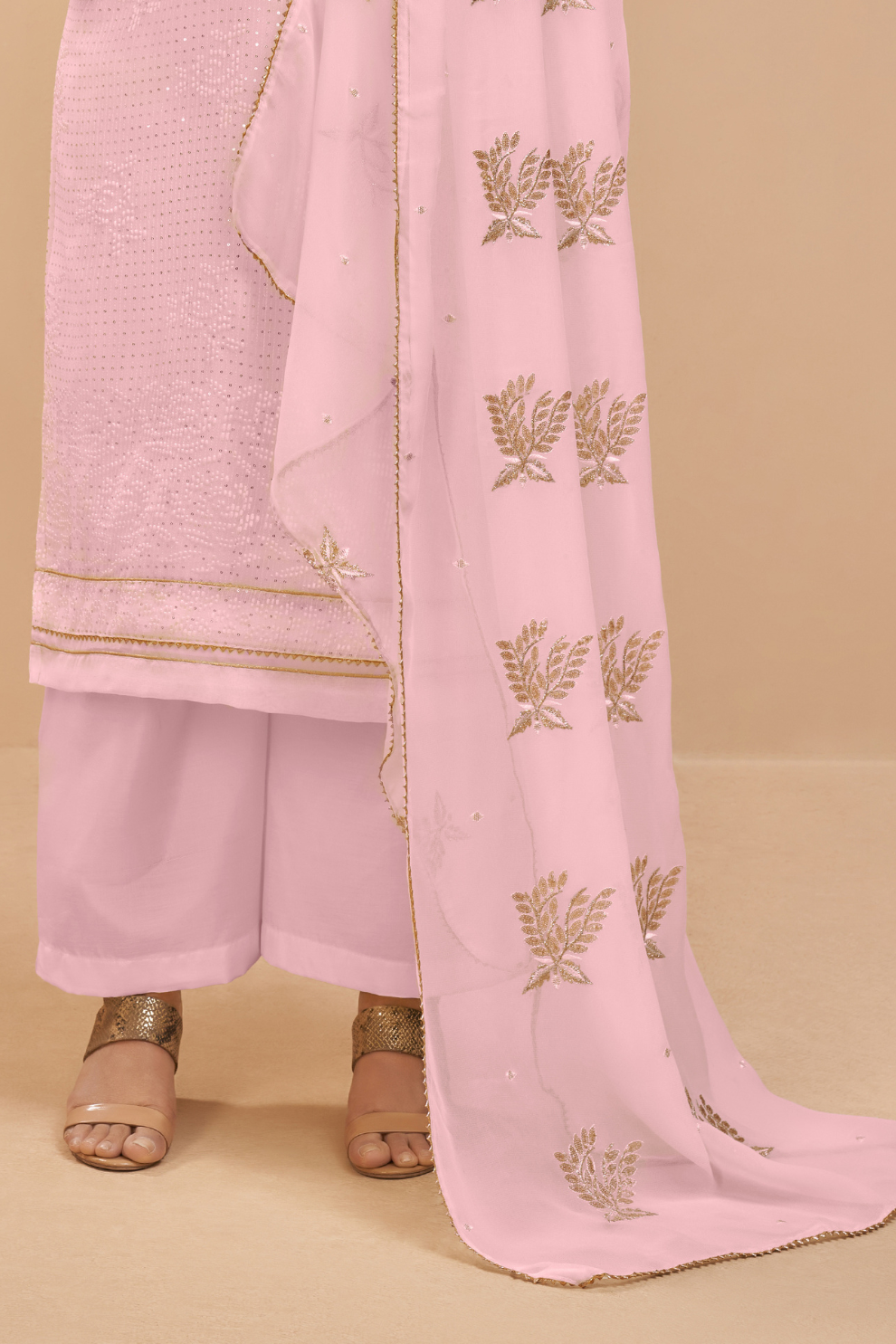 Elegant Pink Palazzo Georgette Pant Style Salwar Kameez