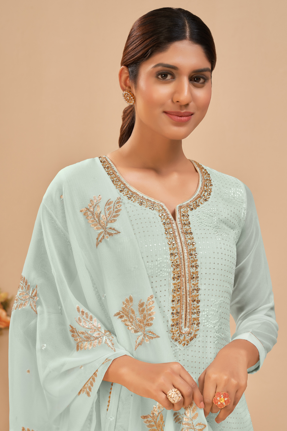 Graceful Sky Blue Palazzo Suit in Lightweight Georgette