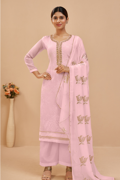 Elegant Pink Palazzo Georgette Pant Style Salwar Kameez