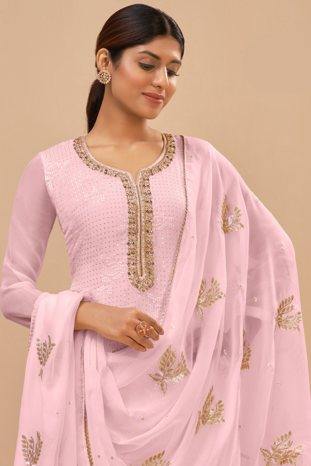 Elegant Pink Palazzo Georgette Pant Style Salwar Kameez