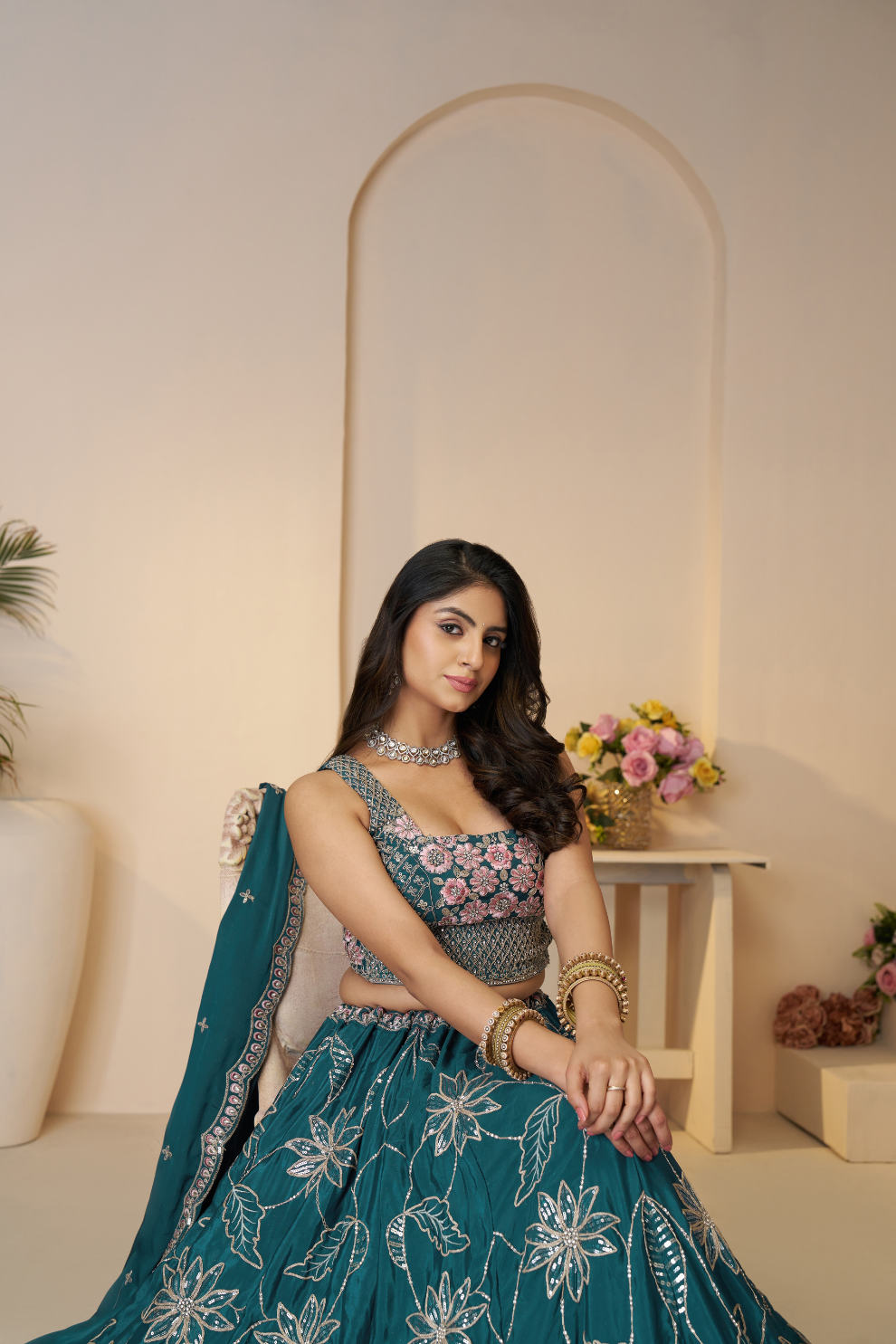 Elegant Bridesmaid Lehenga with Delicate Sequin Embellishments