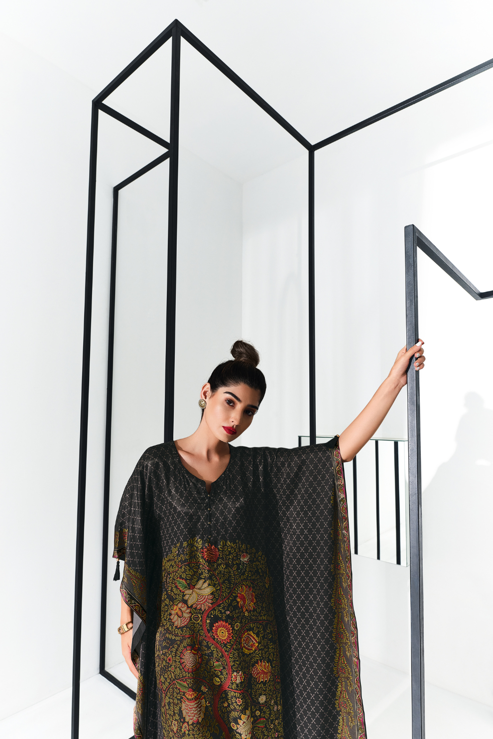 Gaji Silk Printed Kaftan Top Paired with Cotton Bottom