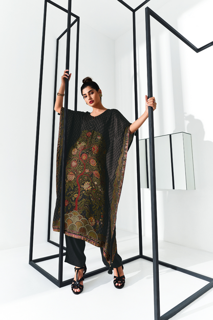 Gaji Silk Printed Kaftan Top Paired with Cotton Bottom