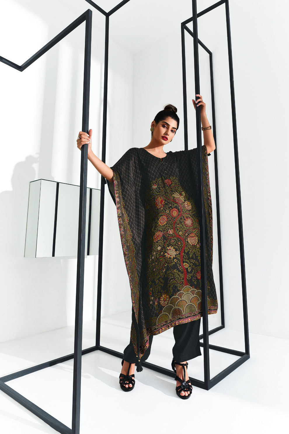 Gaji Silk Printed Kaftan Top Paired with Cotton Bottom