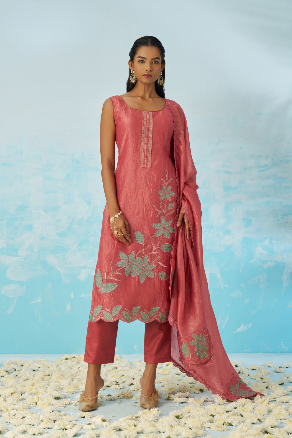 Pink Fancy Fabric Salwar Suit with Elegant Machine Embroidery