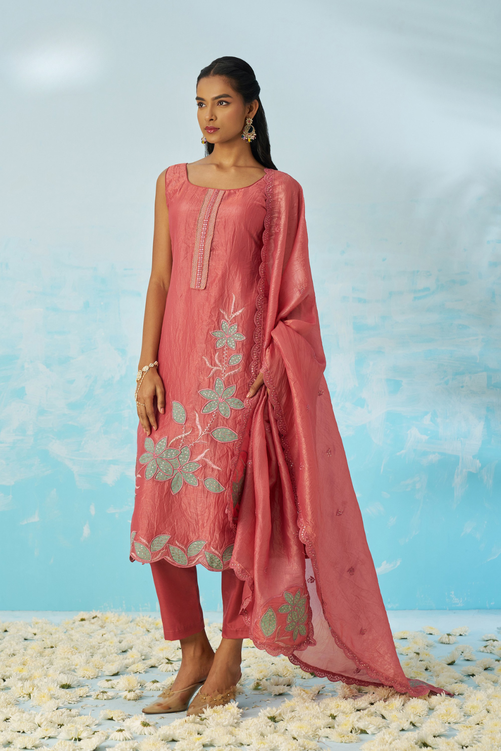 Pink Fancy Fabric Salwar Suit with Elegant Machine Embroidery
