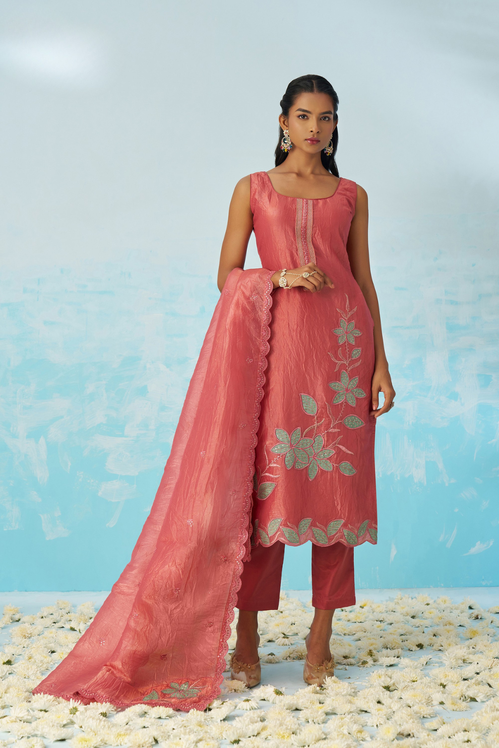 Pink Fancy Fabric Salwar Suit with Elegant Machine Embroidery