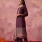 Indo-Western Wine-Colored Straight Kurta Set with Intricate Embroidery