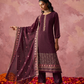 Indo-Western Wine-Colored Straight Kurta Set with Intricate Embroidery
