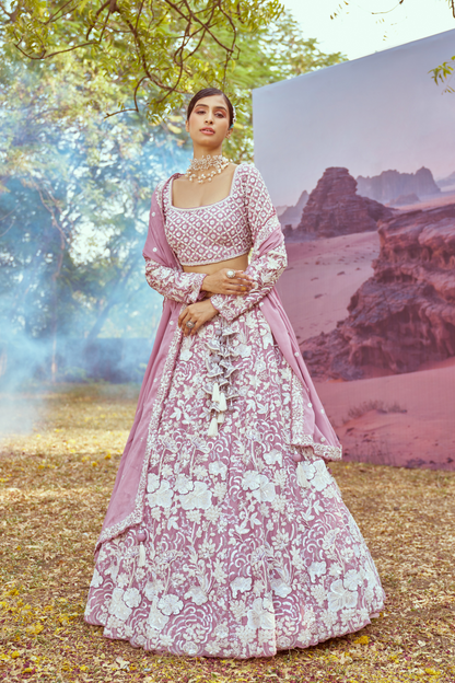 Embroidered Georgette Lehenga Set with Delicate Bead Work