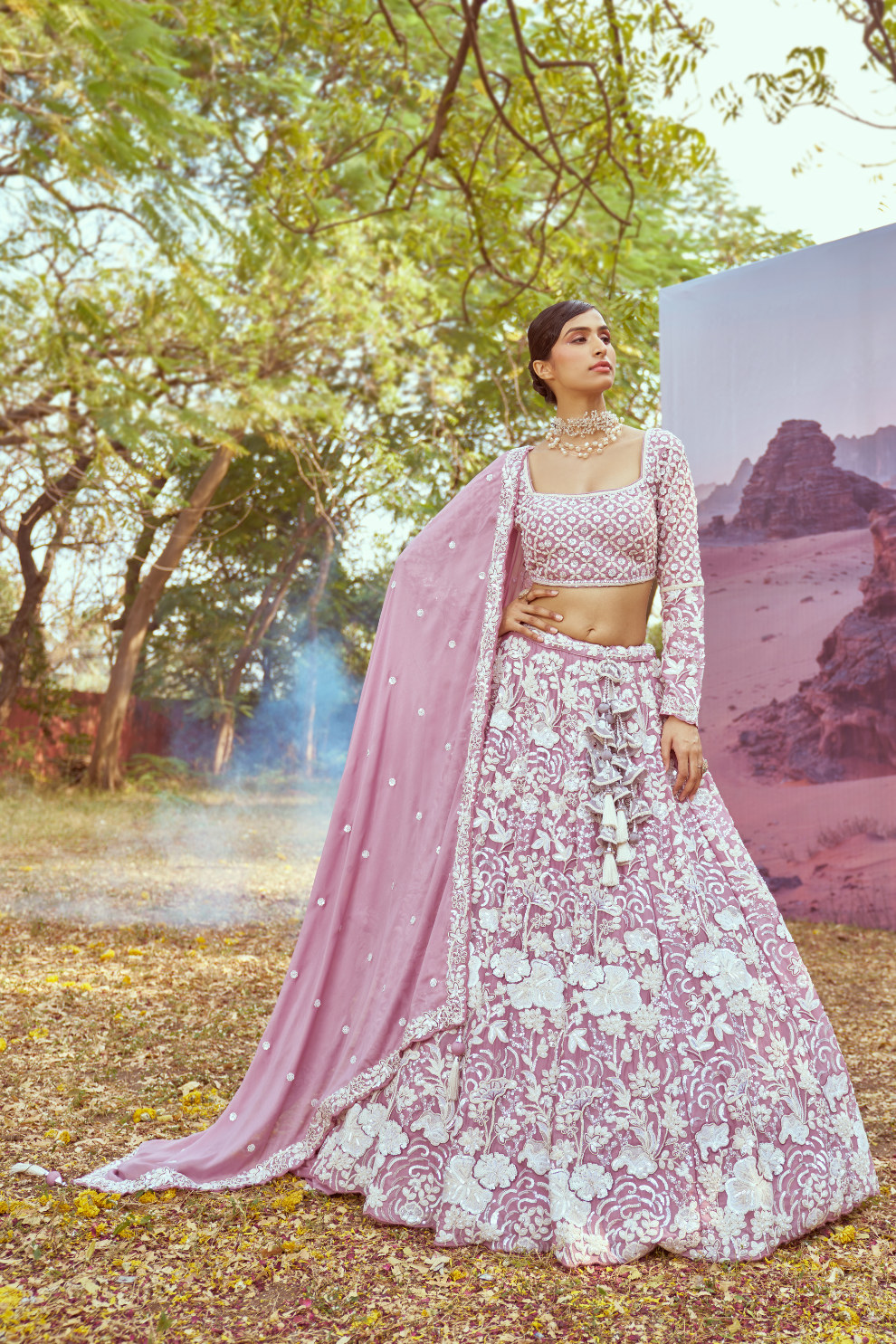 Embroidered Georgette Lehenga Set with Delicate Bead Work