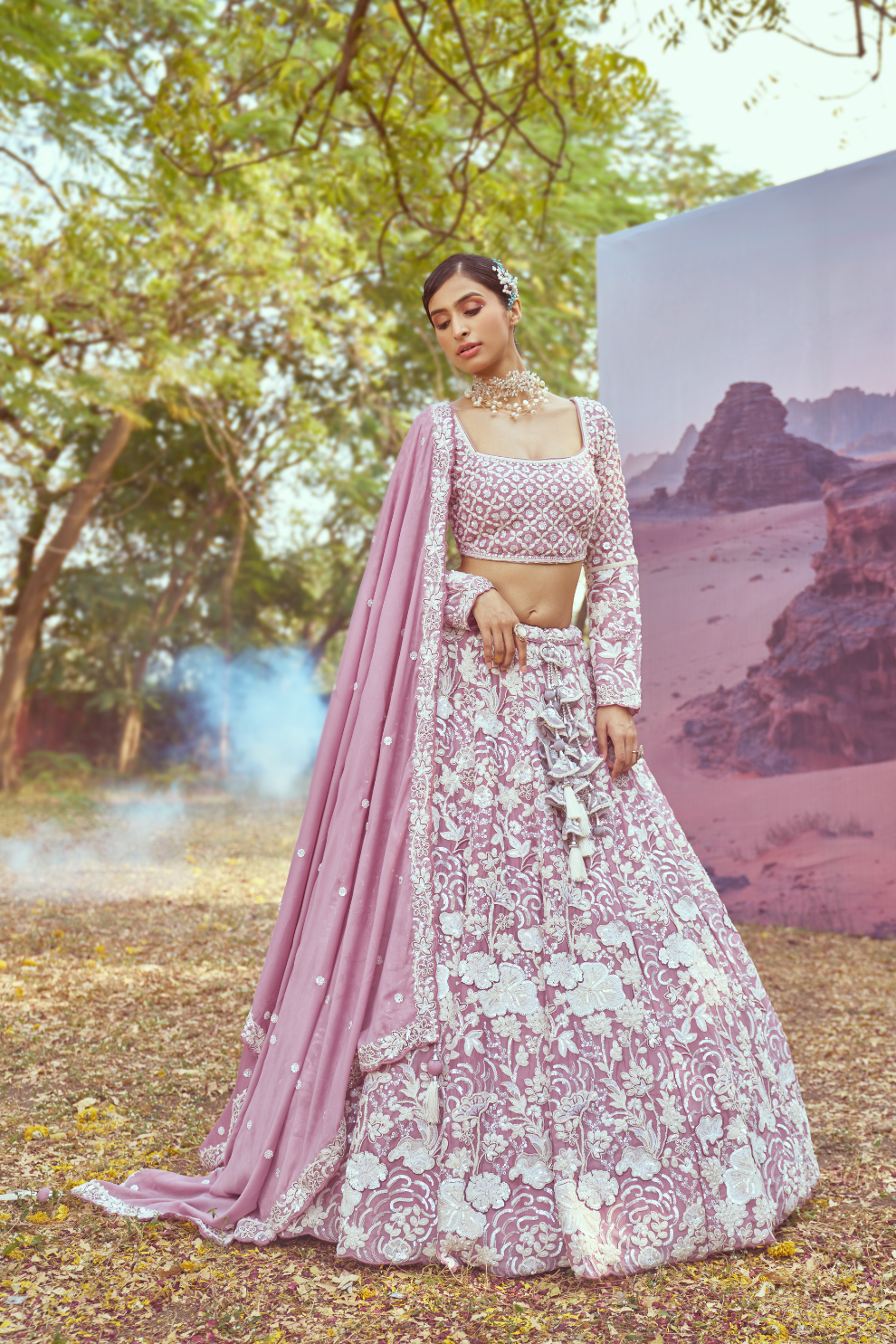 Embroidered Georgette Lehenga Set with Delicate Bead Work
