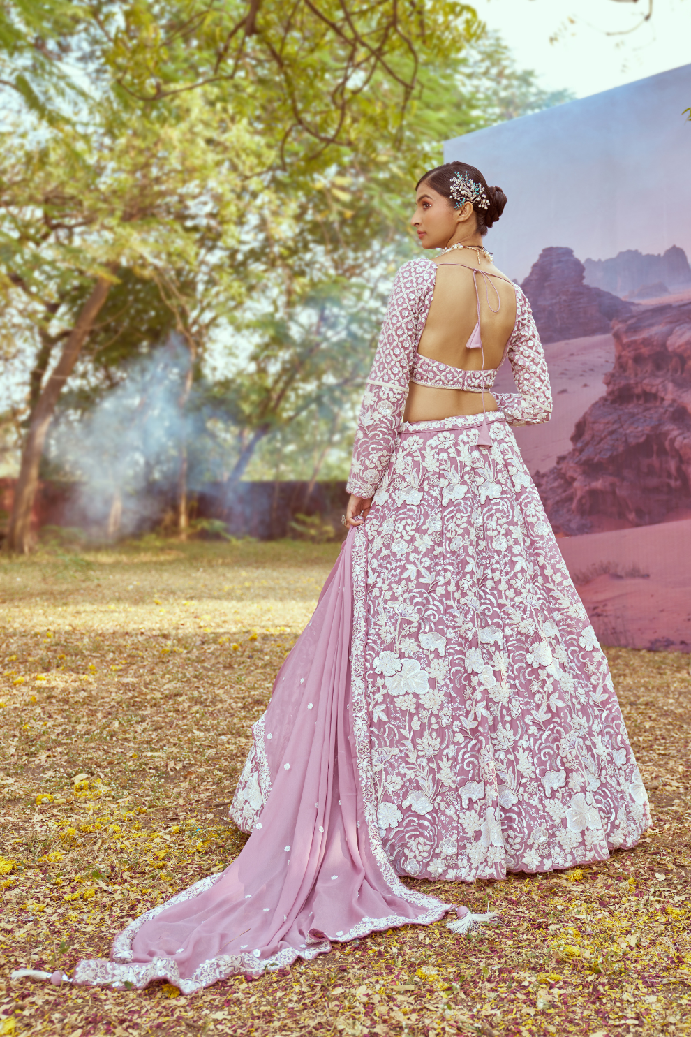 Embroidered Georgette Lehenga Set with Delicate Bead Work