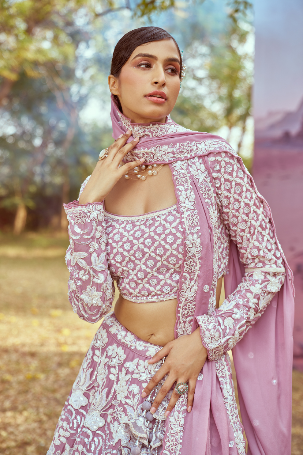 Embroidered Georgette Lehenga Set with Delicate Bead Work