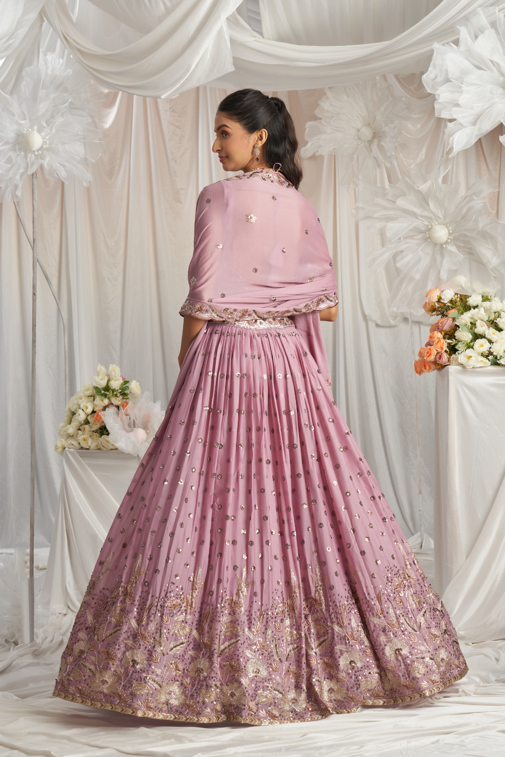 Georgette Sequin Embroidered Semi-Stitched Lehenga Choli & Dupatta