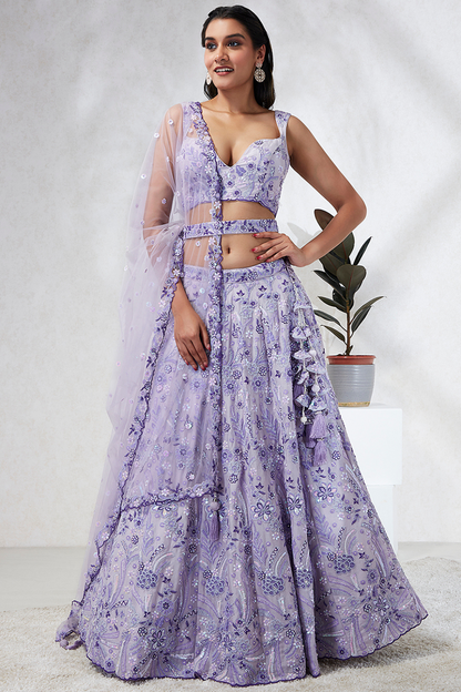 Georgette Sequins And Thread Embroidery Lehenga Choli Dupatta