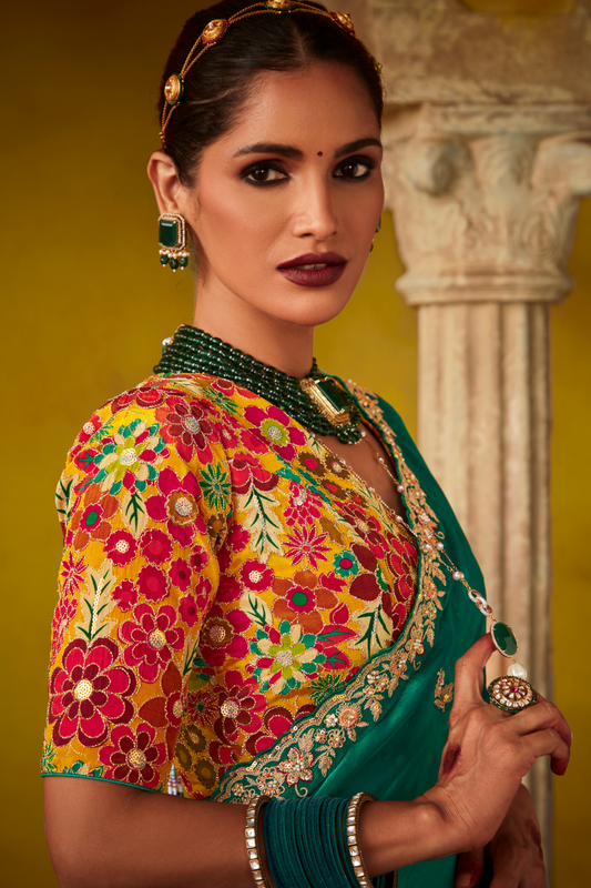 Tissue Silk Embroidered Saree with Sequins and Beads Work