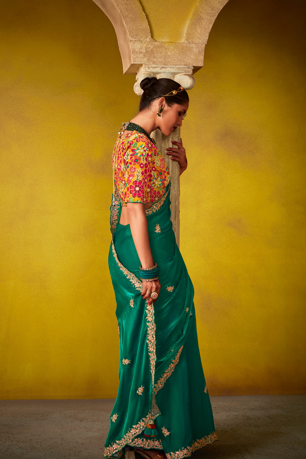 Tissue Silk Embroidered Saree with Sequins and Beads Work