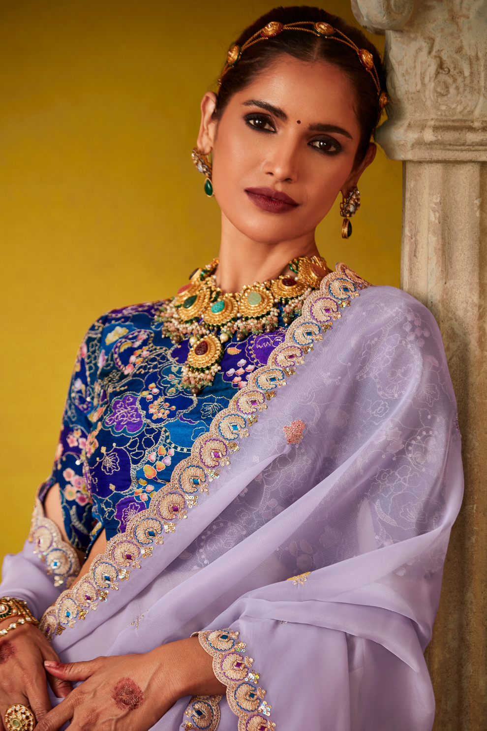 Tissue Silk Embroidered Saree with Sequins and Beads Work