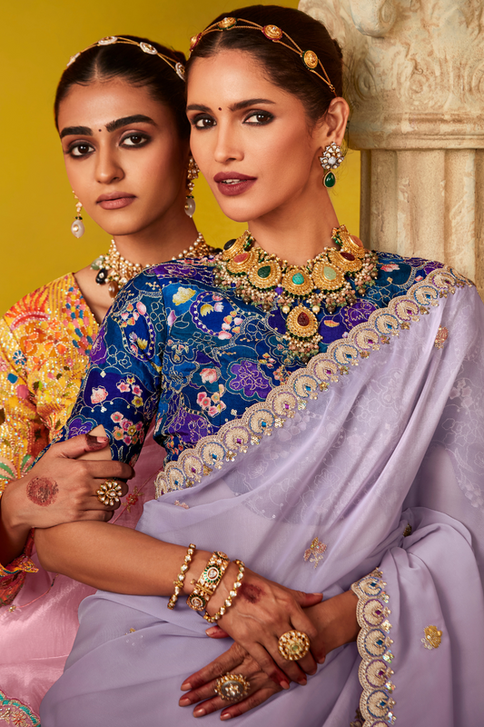 Tissue Silk Embroidered Saree with Sequins and Beads Work