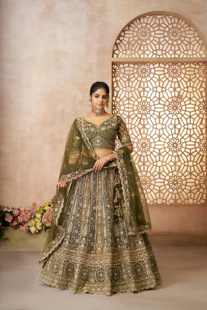 Elegant Bridal Lehenga Featuring Delicate Thread Embroidery