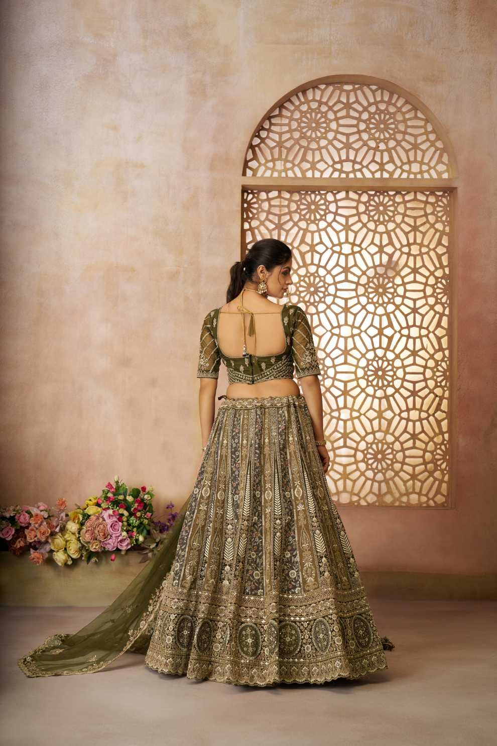 Elegant Bridal Lehenga Featuring Delicate Thread Embroidery
