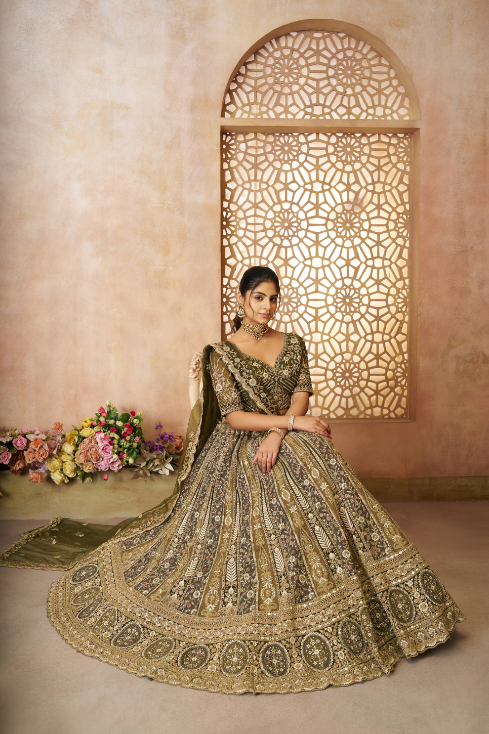 Elegant Bridal Lehenga Featuring Delicate Thread Embroidery