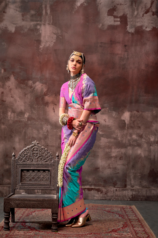 Printed Woven Rangkat Banarasi Silk Saree