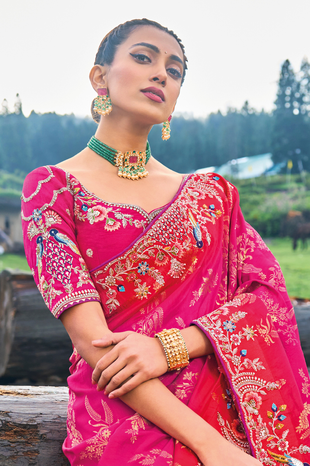 Blushing Royalty in Pink Dola Silk with Heavy Khatli Embroidery