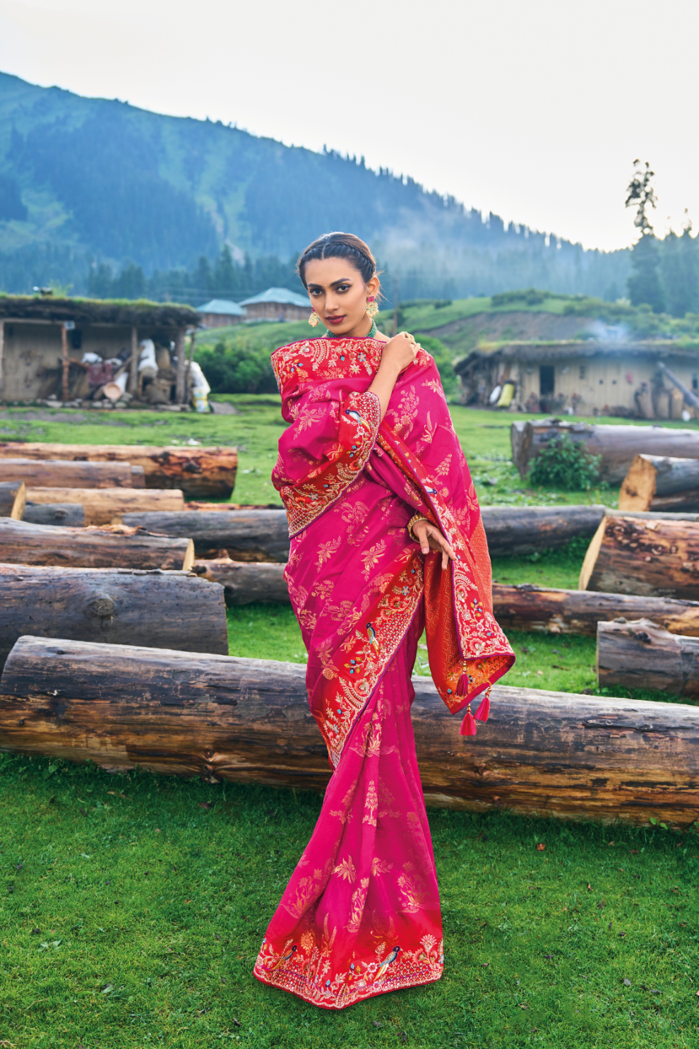 Blushing Royalty in Pink Dola Silk with Heavy Khatli Embroidery