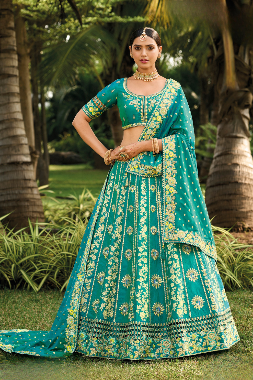 Handcrafted Designer Embroidered Banarasi Silk Lehenga Set