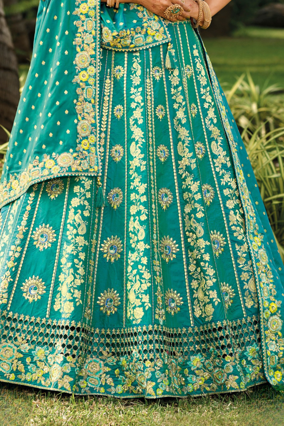 Handcrafted Designer Embroidered Banarasi Silk Lehenga Set