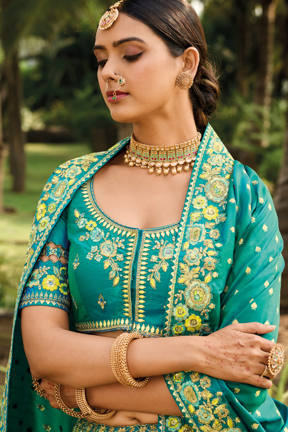 Handcrafted Designer Embroidered Banarasi Silk Lehenga Set